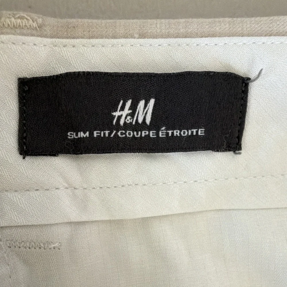 H&M Men's 38x31 Beige Linen Slim Fit Flat Front Straight Leg Dress Pants